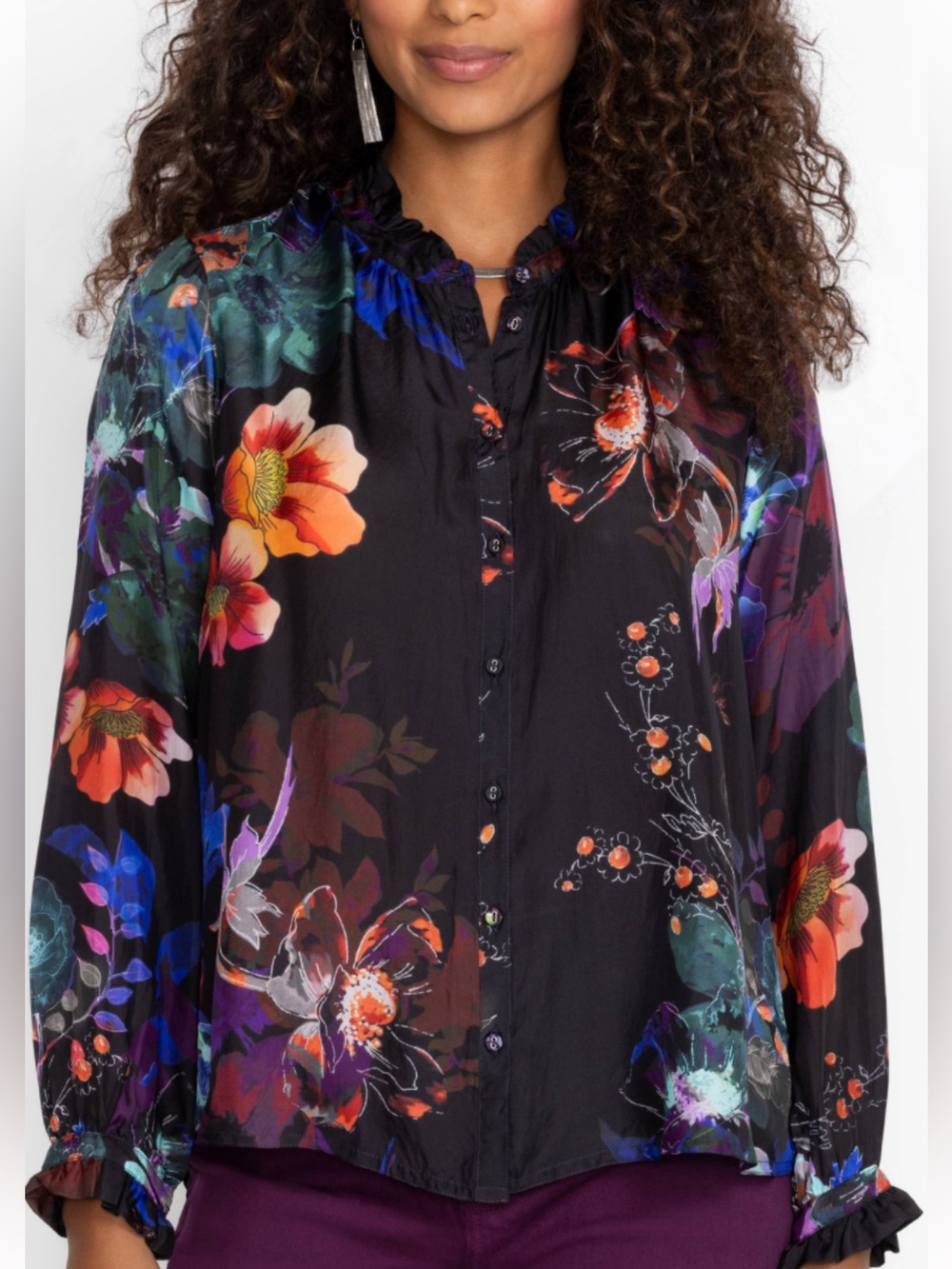 Johnny was Jolene Ruffle Blouse Midnight